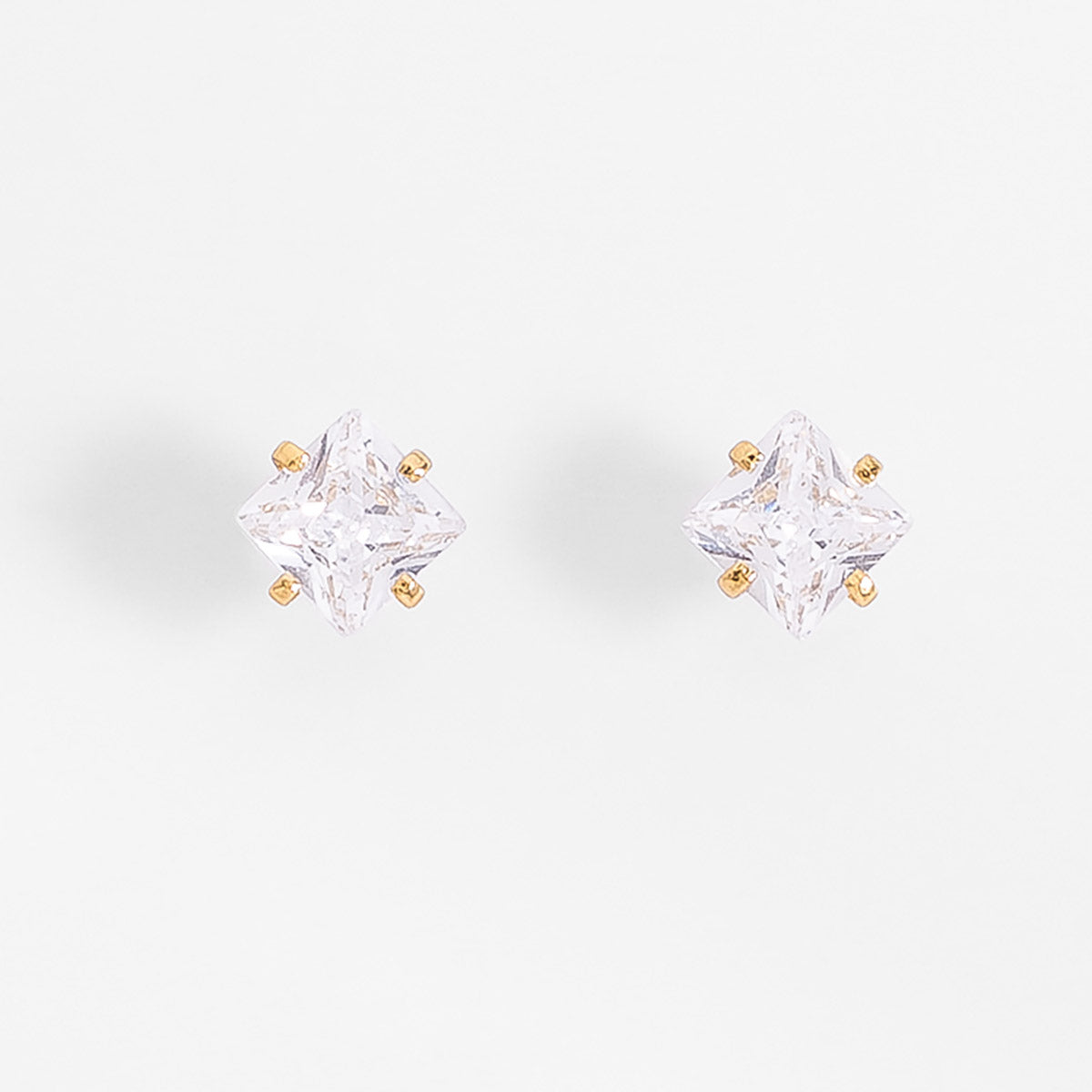 Aretes poste en baño de oro piedra cuadrada toque brillante, foto 2 de 3