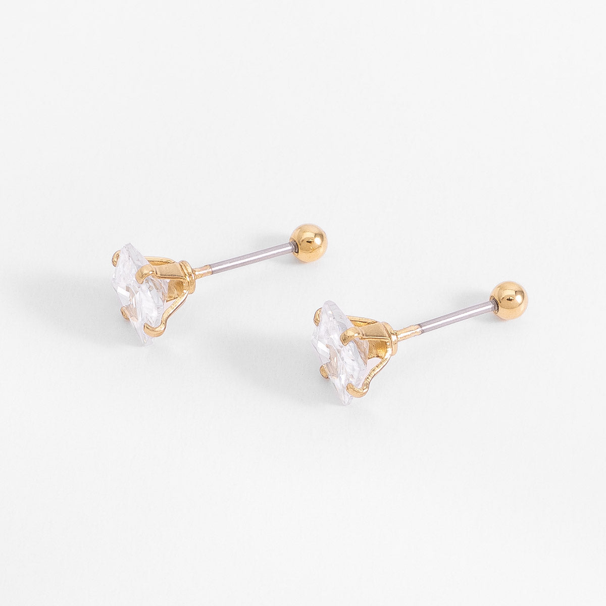 Aretes poste en baño de oro piedra cuadrada toque brillante, foto 3 de 3