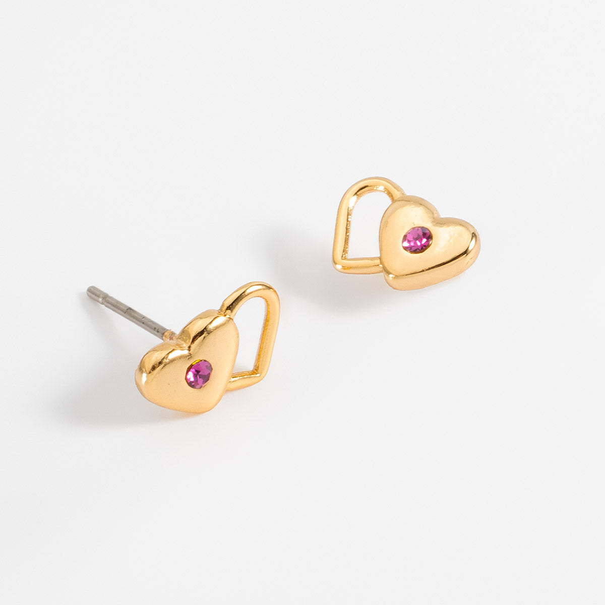Aretes de corazón con baño de oro y piedra rosa