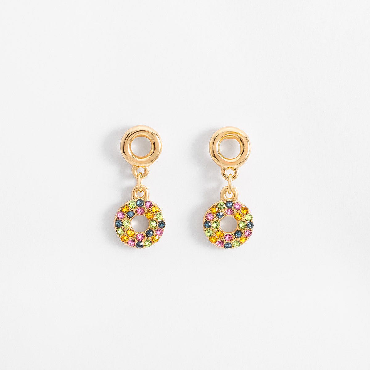 Aretes poste en baño de oro con aros y piedras multicolor, foto 2 de 6