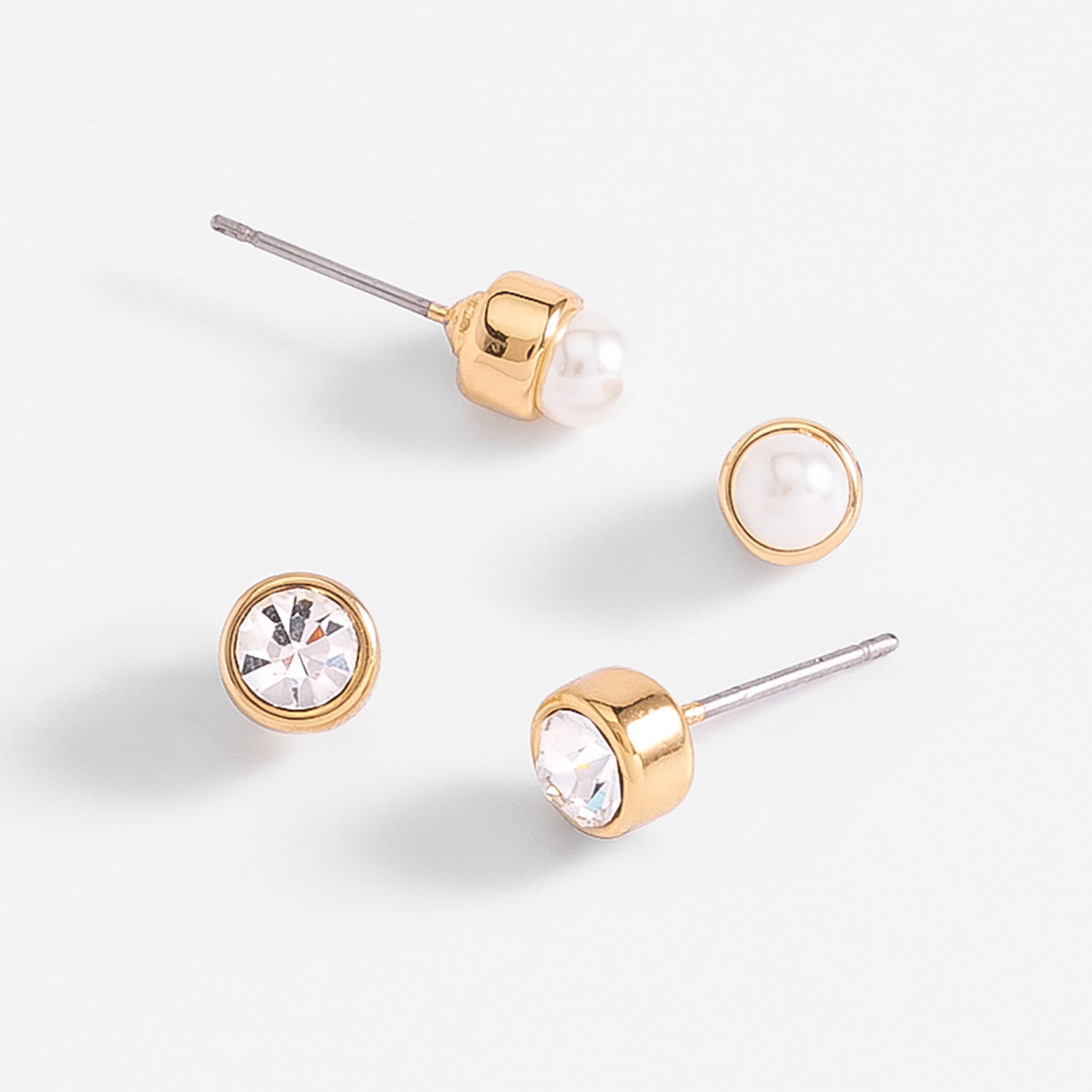 Aretes en baño de oro set perlas y piedras tono cristal